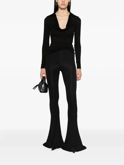 Patrizia Pepe Rhinestone-embellished Flared Trousers In Black