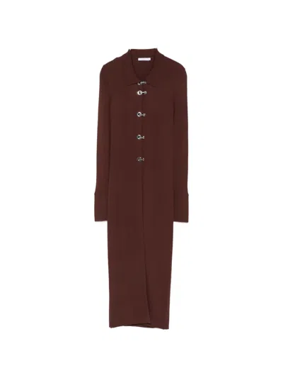 Patrizia Pepe Ribbed Toggle-fastening Cardigan In Brown