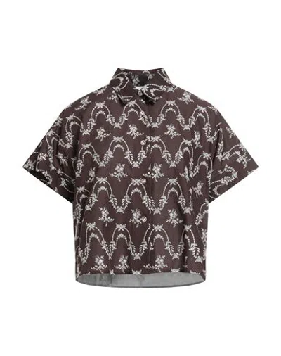 Paul & Joe Woman Shirt Dark Brown Size 3 Cotton, Swarovski Crystal In Multi