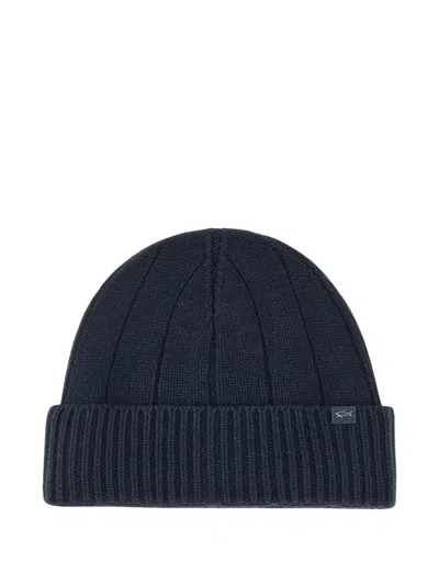Paul & Shark Navy Blue Ribbed Cashmere-blend Beanie Hat
