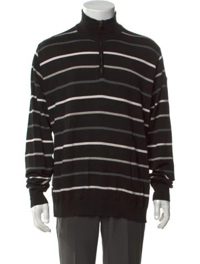 Pre-owned Paul & Shark Striped Mock Neck Pullover In Black
