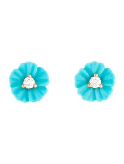 Pre-owned Paul Morelli 18k Diamond & Turquoise Posy Stud Earrings In Multicolor