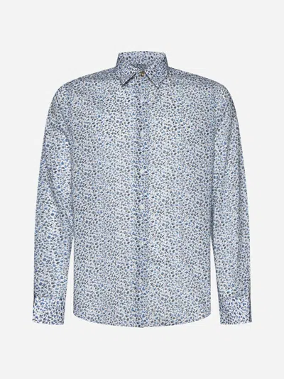 Paul Smith Floral Print Cotton Shirt In White,light Blue
