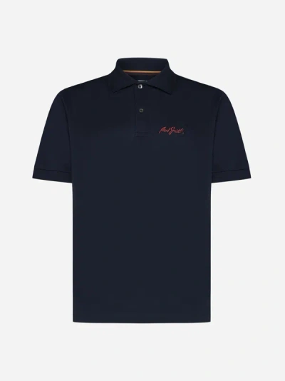 Paul Smith Logo Cotton Polo Shirt In Dark Navy