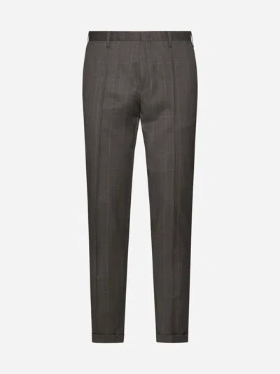 Paul Smith Prince Of Wales Wool Trousers In Brown