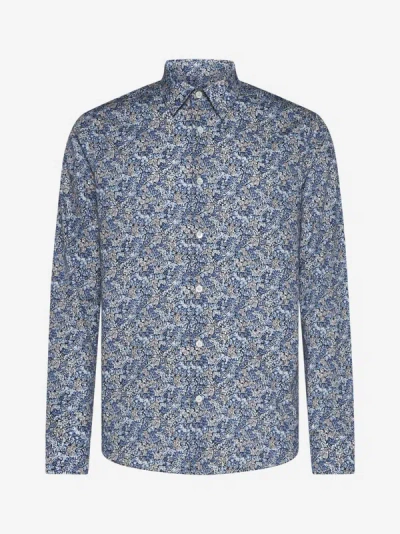 Paul Smith Print Cotton Shirt In Blue