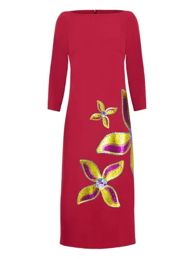 Paula Sequin-embellished Midi Dress In Red
