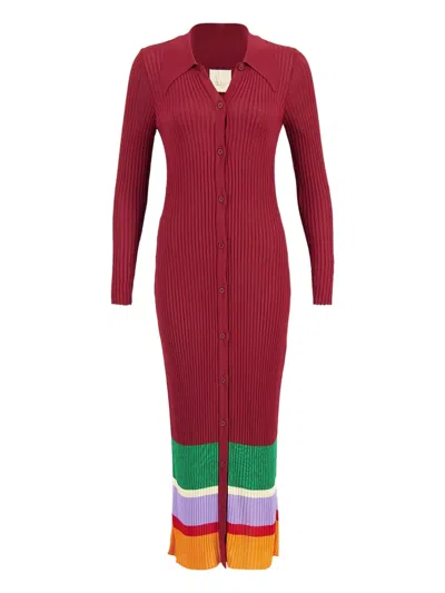 Paula Stripe Knitted Midi Dress In Red