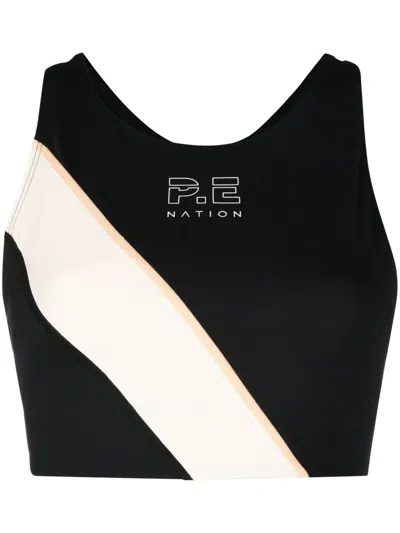 P.e Nation Panelled Logo-print Sports Bra In Black