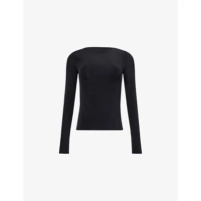 Peachy Den Womens Kylie Long-sleeve Stretch-woven Top Graphite