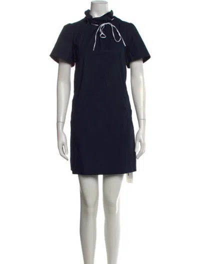 Pre-owned Pearl By Lela Rose Tie Neck Mini Dress In Blue
