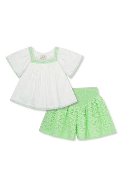 Peek Aren't You Curious Kids' Embroidered Gauze Lace Top & Shorts Set In Off-white