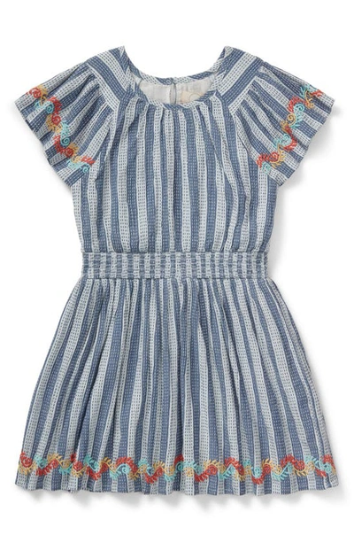 Peek Aren't You Curious Kids' Stripe Embroidered Cotton Dress In Blue/ White Stripe