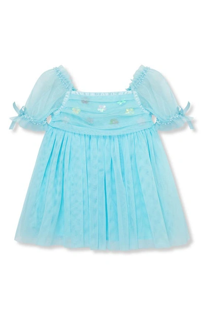 Peek Essentials Budding Dancer Puff Sleeve Mesh Babydoll Dress In Light Blue