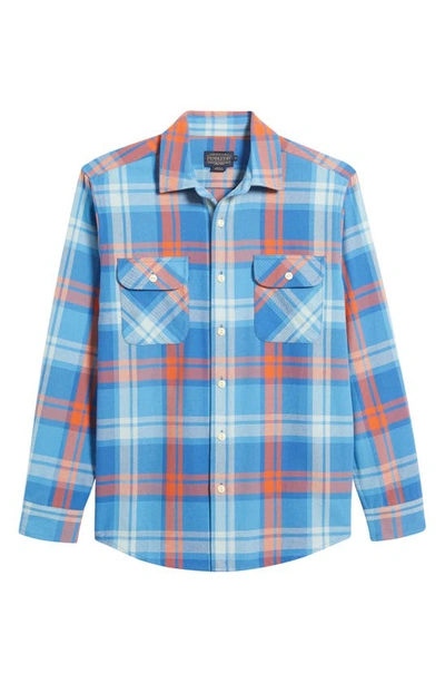 Pendleton Beach Shack Plaid Cotton Button-up Shirt In Faded Indigo/ Fire Red Plaid