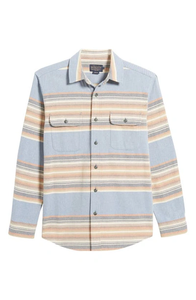 Pendleton Deacon Stripe Cotton Chambray Button-up Shirt In Raptor Peak Brown