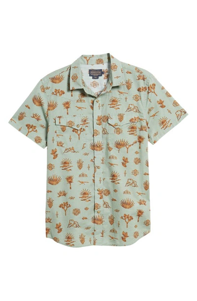 Pendleton Laramie Desert Print Short Sleeve Snap-up Western Shirt In Yuca Valley Green