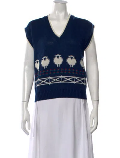 Pre-owned Pendleton Virgin Wool Graphic Print Sweater In Blue