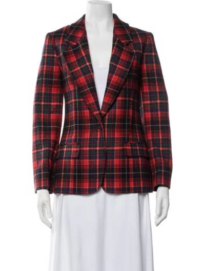 Pre-owned Pendleton Virgin Wool Plaid Print Blazer In Red