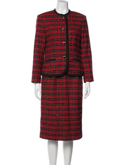 Pre-owned Pendleton Wool Plaid Print Skirt Suit In Red