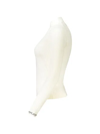 Pepe Jeans Ribbed-knit Mock-neck Sweater In White