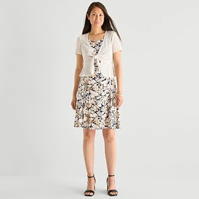 Perceptions Womens Floral Jacket Dress In Neutral
