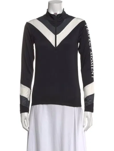 Pre-owned Perfect Moment Colorblock Pattern Mock Neck Top W/ Tags In Black