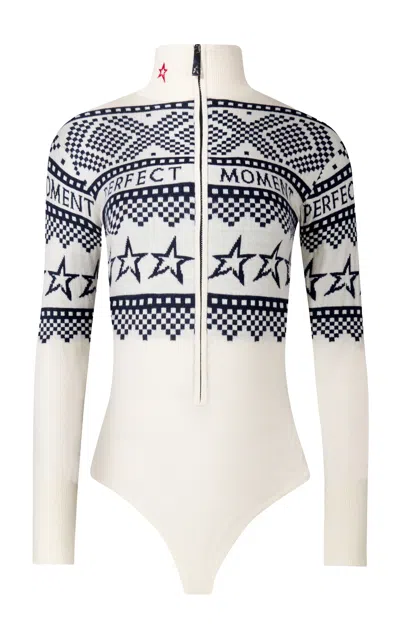 Perfect Moment Intarsia-knit Merino Wool Bodysuit In White