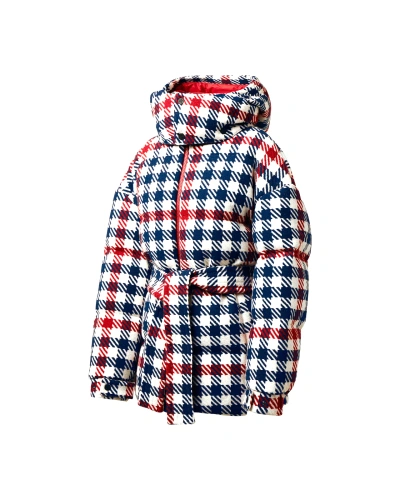 Pre-owned Perfect Moment 'star Gingham' Plaid Goose Down Ski Jacket Size M' Msrp $990 In White/red/blue