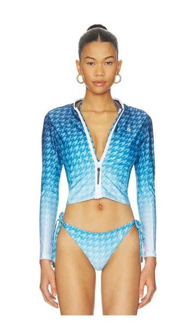 Perfect Moment Zip Through Rash Vest In Faded Blue & Blue