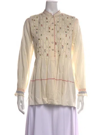 Pre-owned Péro Floral Print Long Sleeve Top In Neutrals