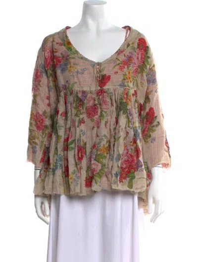 Pre-owned Péro Floral Print V-neck Blouse In Multicolor