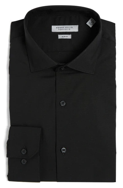 Perry Ellis Luxe Slim Fit Solid Dress Shirt In Black