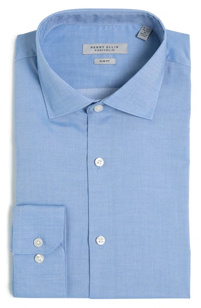 Perry Ellis Luxe Slim Fit Solid Dress Shirt In Med Blue
