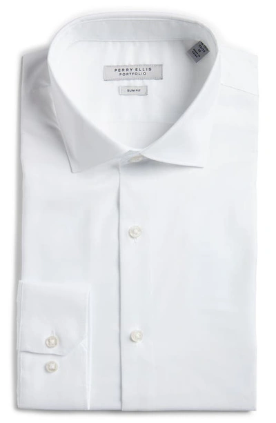 Perry Ellis Luxe Slim Fit Solid Dress Shirt In White