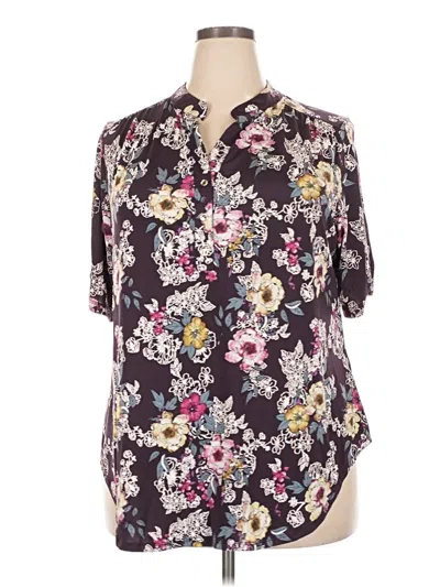 Pre-owned Perseption Concept Short Sleeve Blouse In Purple