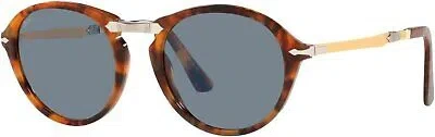 Pre-owned Persol Po3274s 108/56 50mm Round Foldable Sunglasses In Caffe/light Blue
