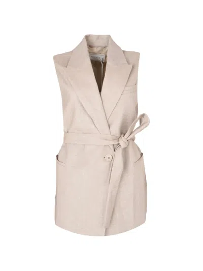 Peserico Belted Notch-lapel Coat In Pink