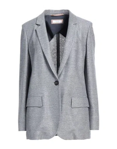 Peserico Easy Woman Blazer Blue Size 6 Linen, Viscose, Cotton, Metallic Fiber, Polyamide