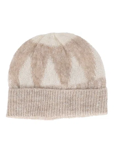 Peserico Knit Hat With Textured Fabric And Ribbed Brim In Pink