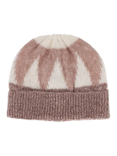 Peserico Knitted Ribbed Cuff Geometric Pattern Hat In Multi