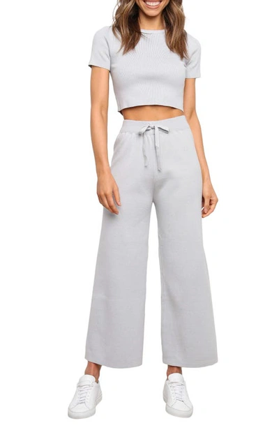 Petal And Pup Ayers Crop Sweater & Wide Leg Pants Set In Grey
