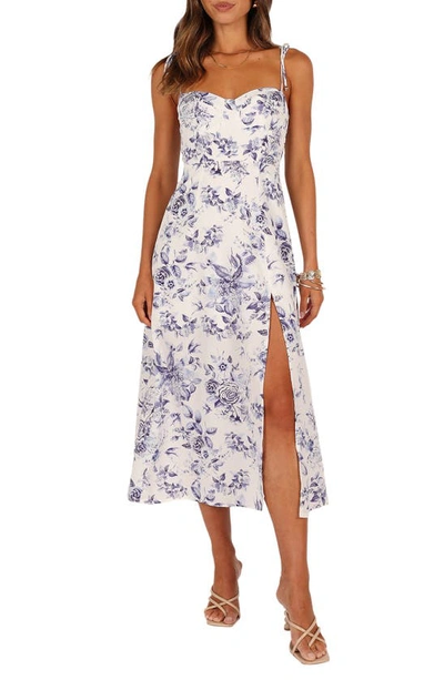 Petal And Pup Azelia Floral Tie Strap Midi Dress In Blue Floral