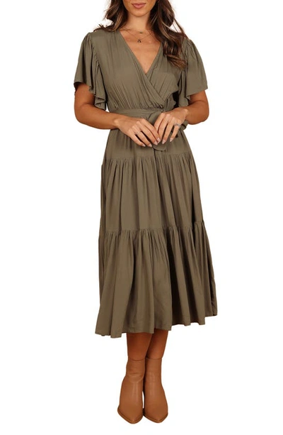 Petal And Pup Barker Tiered Faux Wrap Dress In Olive