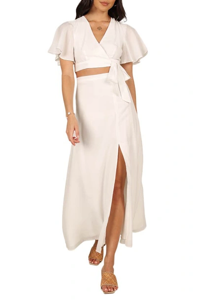 Petal And Pup Crop Wrap Top & High Waist Maxi Skirt Set In White