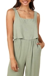 Petal And Pup Eleanor Linen Crop Tank In Green