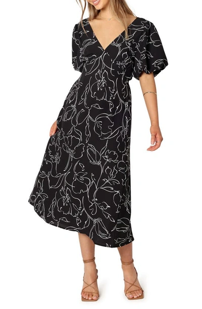 Petal And Pup Hallie Floral Cutout Puff Sleeve Cotton Blend Sundress In Black White