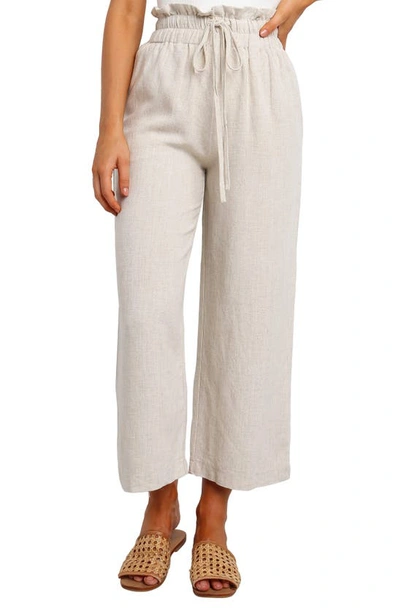 Petal And Pup Hawthorne Linen Blend Wide Leg Crop Pants In Beige