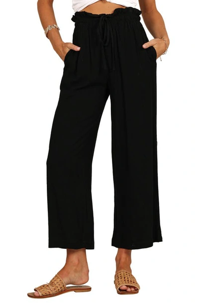 Petal And Pup Hawthorne Linen Blend Wide Leg Crop Pants In Black