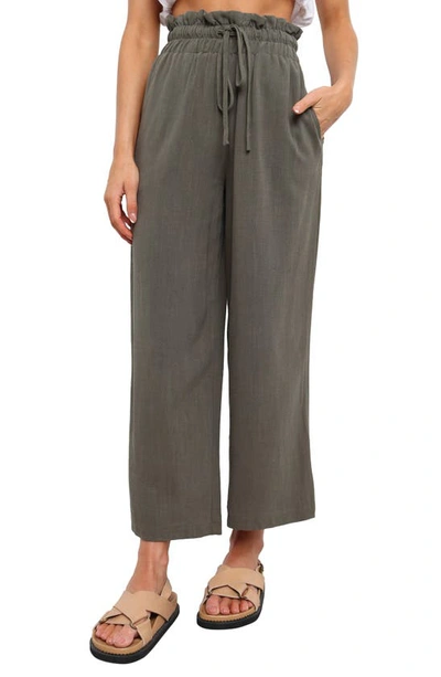 Petal And Pup Hawthorne Linen Blend Wide Leg Crop Pants In Olive